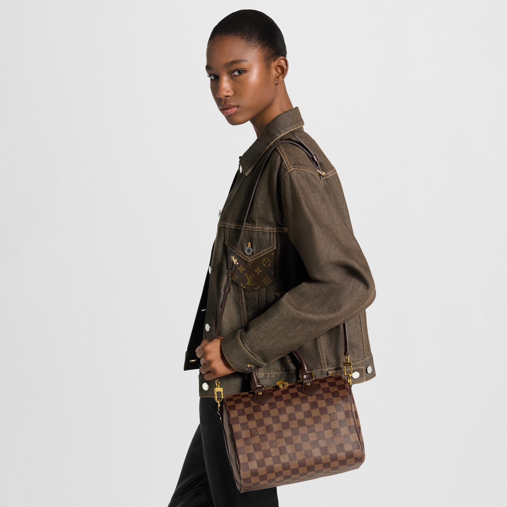 Speedy Bandoulière 25 Damier Ebene Canvas - Handbags N40575